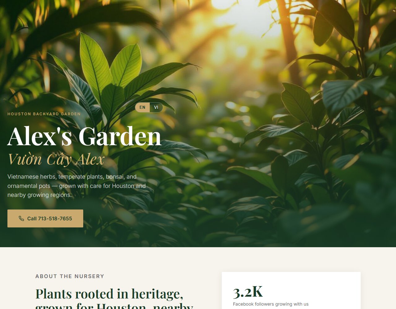 Alex's Garden website preview